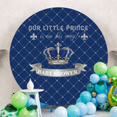 Aperturee - Sliver And Blue Crown Round Baby Shower Backdrop